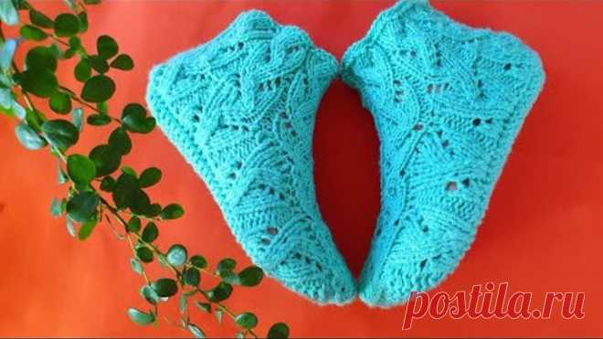 Прелестные зелёные следки спицами