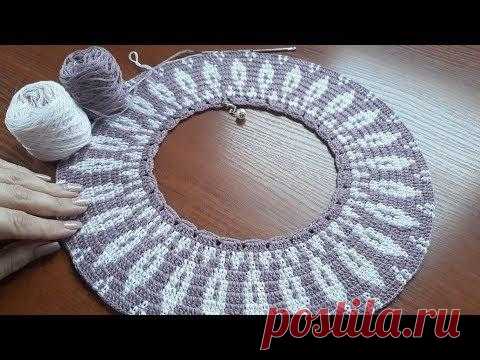 Джемпер жаккард крючком. Часть 4. Кокетка 6-10 ряды.