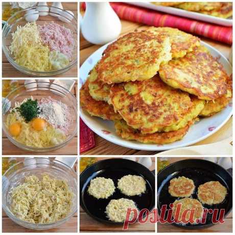 Дранички с ветчиной, сыром и зеленью 

Ингредиенты: 
Картофель — 6 Штук 
Лук — 1 Штука 
Ветчина — 200 Грамм 
Сыр твердый — 200 Грамм 
Яйцо — 2 Штуки 
Укроп — 1-2 Ст. ложек (мелко порезанный) 
Мука — 4-5 Ст. ложек 
Соль — По вкусу 
Перец черный молотый — По вкусу 
Масло рафинированное — 3-4 Ст. ложек (для жарки) 
Количество порций: 3-4 
Как приготовить "Дранички с ветчиной, сыром и зеленью" 
1. Подготовьте продукты, очистите картофель, лук, порежьте мелко укроп. 
2. Натрите...