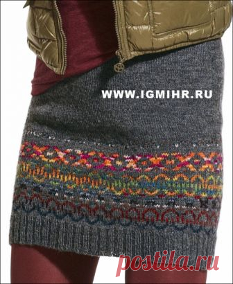 Шерстяная мини-юбка с жаккардовым узором. Спицы