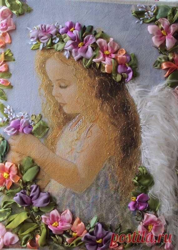 picture "Angel of God", Silk ribbon embroidery