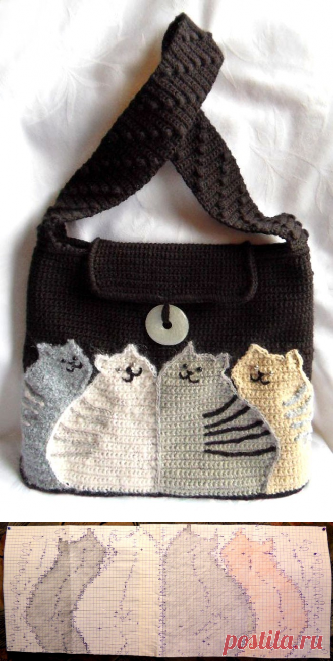 Вязанная крючком сумка Коты – HandMade39.ru