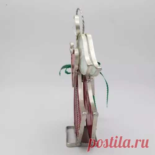 Vintage Stained Glass Angel Bell Ribbon Free Standing Christmas Decor 8