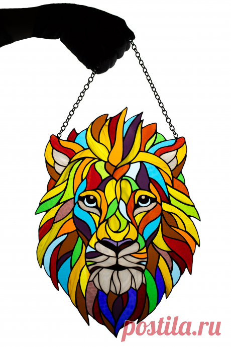 Stained glass Lion Window hanging suncatcher Christmas gift Living roo Lion... A brave animal that symbolizes honor and pride, but what is more adorable is its beauty.Window hanging suncatcher made of stained glass pieces by my own disign.Handmade using Tiffany copper foil technique.Looks amazing in the sunlight.You will get it completely ready for installation. It comes with a self-adhes
