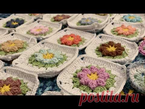 ВЯЖЕМ ЯРКИЙ ПЛЕД ИЗ ЦВЕТОЧНЫХ МОТИВОВ. ВЯЗАНИЕ КРЮЧКОМ