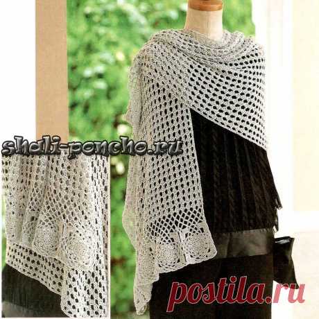 Ажурный палантин с мотивами. Крючком. Схемы. / shali-poncho.ru
