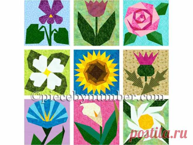 Gaea's Garden - 9 paper pieced flowers | Bluprint