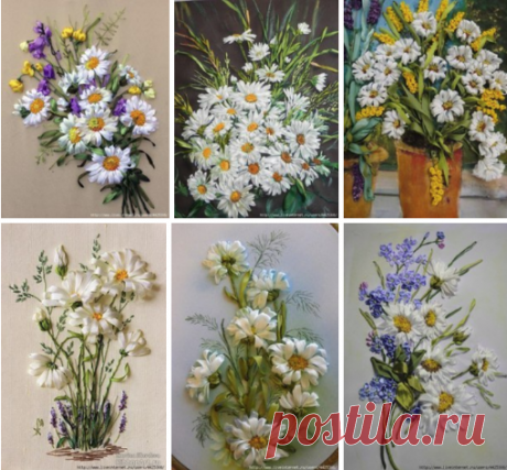 Красивые Ромашки вышитые лентами🌷
