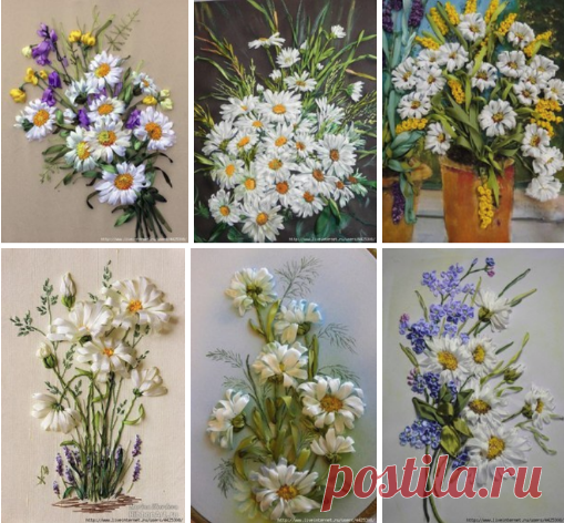 Красивые Ромашки вышитые лентами🌷