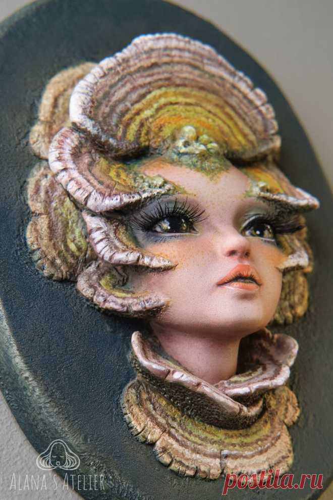 Turkey Tail inspired mushroom Lady - OOAK fungi sculpture