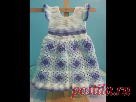 How to Crochet a Granny Square Baby Dress - Easy