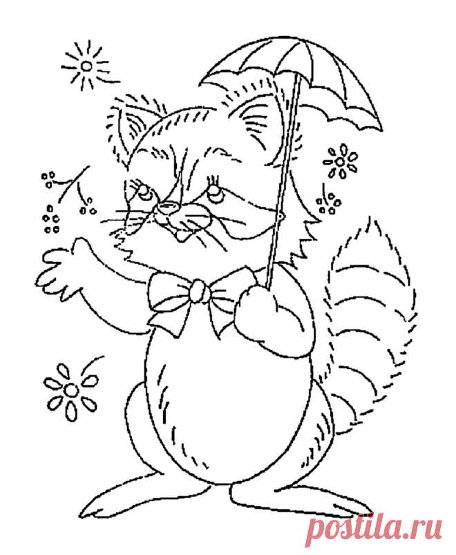 Енот под зонтом - детская вышивка