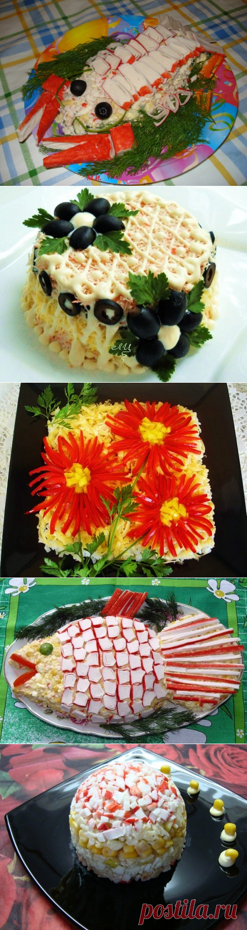 Праздничные салаты с крабовыми палочками: оформление и рецепты / Простые рецепты