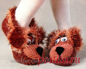 Тапочки-собачки. Вязание спицами