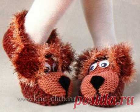 Тапочки-собачки. Вязание спицами