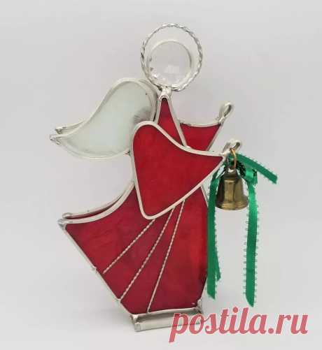 Vintage Stained Glass Angel Bell Ribbon Free Standing Christmas Decor 8" | eBay