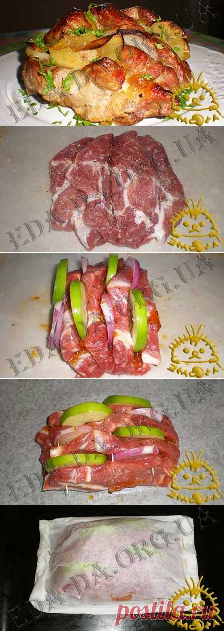 Кулинарный блокнотик для дочери - Вторые блюда - Домашний рецепт мясного блюда - Свинина под абрикосовым джемом с яблоком и луком