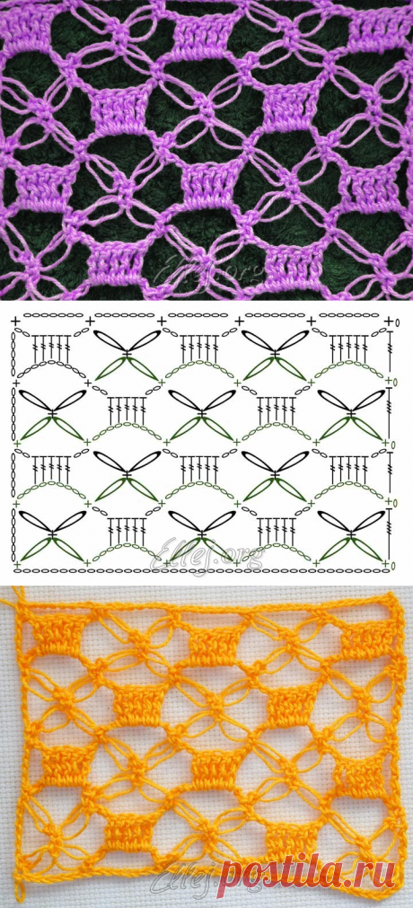 Ажурный узор крючком 011 | Crochet by Ellej | Вязание крючком от Елены Кожухарь