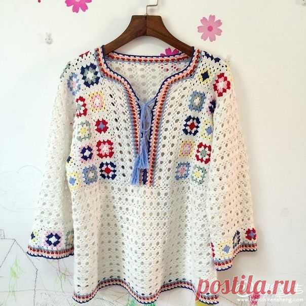 Джемпер в стиле этно. Крючок.