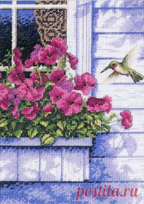 Flowers and Hummingbird. Цветы и колибри. Dimensions. Схема вышивки крестиком — Дом крестика
