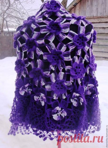 Купить Шаль &quot;Сиреневые цветы&quot; - комбинированный, цветочный, шаль вязаная, ручная авторская работа
(готовая работа)