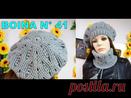 VIDEO COMPLETO de Como tejer la Boina N° 41 a crochet en punto espigas y relieves para damas y niñas