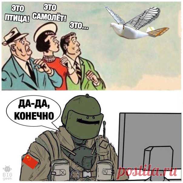 В пяти китайских провинциях начали использовать птицеподобных дронов для патрулирования границ, но журналисты думают, что с их помощью будут следить за жителями. Дроны имитируют движения птичьих крыльев, способны скрываться от радаров, а также передвигаться в настоящих птичьих стаях.
