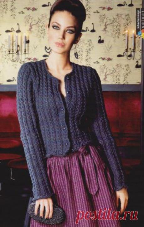 Женский короткий жакет с бусинами, вязаный спицами | Вязание для Вас