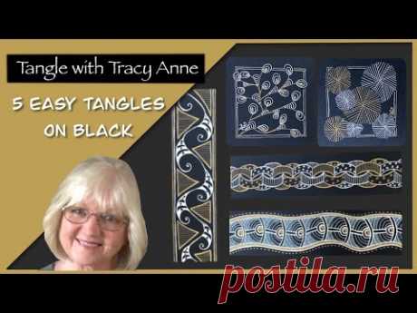 5 Easy Tangles on Black