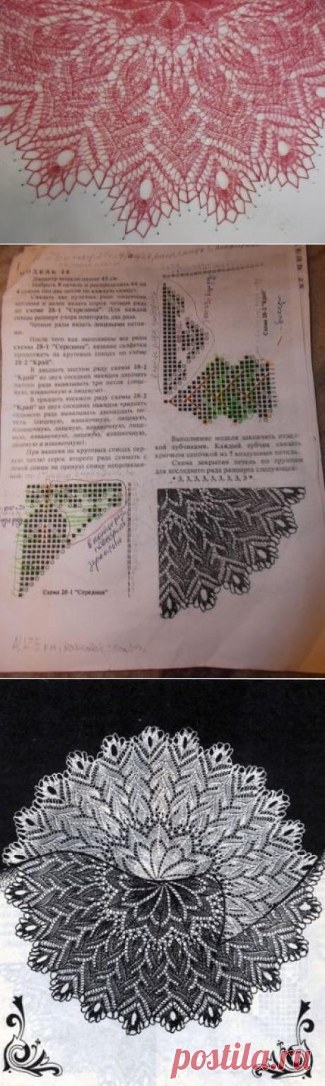 Маленькая шаль из салфетки / Вязание спицами / Вязание для женщин спицами. Схемы