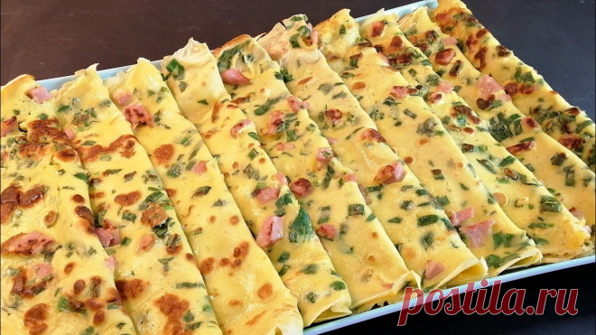 Супер ВКУСНЫЙ Завтрак из ЯИЦ Простой РЕЦЕПТ за считанные минуты! Рецептяйца 5 шт. соль щепотка молоко 250 мл мука 130 глук зелёный пучок шпинат пучокколбаса +/- 150 гсыр +/- 200 грастительное масло для жарки 
