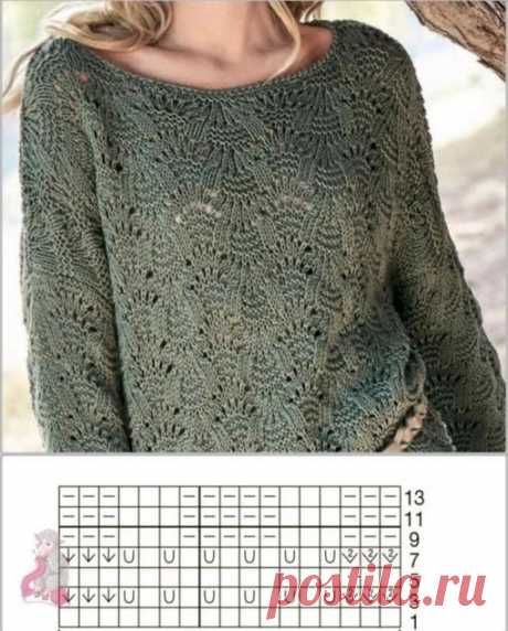 Красивый джемпер спицами ажурным узором