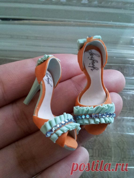 Handmade miniature shoes with rhinestones