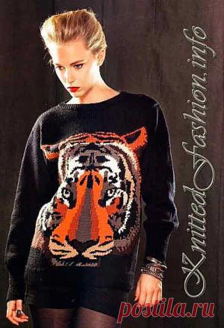 Джемпер с тигром - KnittedFashion.info - Модное Вязание