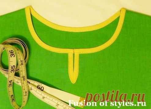 Как обработать круглую горловину с разрезом по переду косой бейкой | Fusion of Styles
