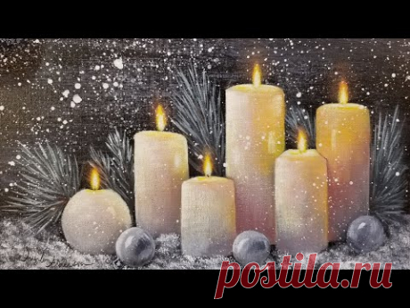 Christmas Candles Acrylic Painting LIVE Tutorial