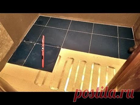 Укладка плитки на тёплый пол за 20 минут. Ремонт ванной комнаты. Часть 6