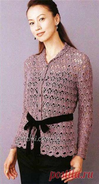 Элегантный кружевной жакет крючком. Схемы вязания