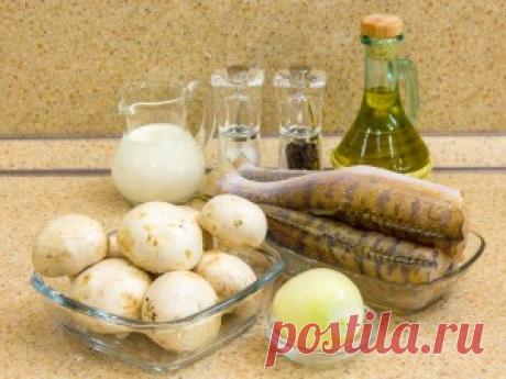 Судак с грибами и сливками