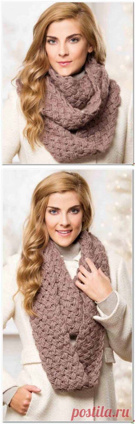 Шарф-снуд узором «Плетенка» | Вязание для женщин | Вязание спицами и крючком. Схемы вязания.