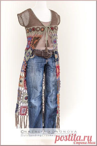 . Длинный жилет "Long Vest " с бахромой. Фото + схема мотива. - Все в ажуре... (вязание крючком) - Страна Мам