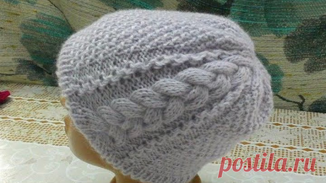 Вяжем шапку. Рельефной косой с боку.