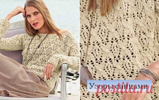 Узор (82) | Фантазийный узор с листиками
#фантазийные_узоры
Красивый фантазийный узор спицами, собранный из нескольких элементов. Здесь есть и короткие переплетения, образующие между собой ромбы, и небольшой узор в виде листиков.
