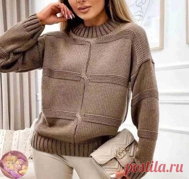 Пуловер в рельефную клетку