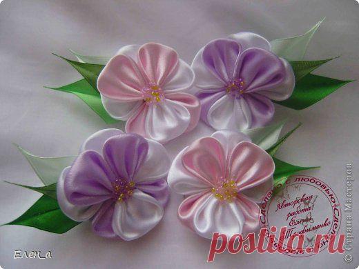 Цветочки канзаши + МК по таким анютиным глазкам | Страна Мастеров