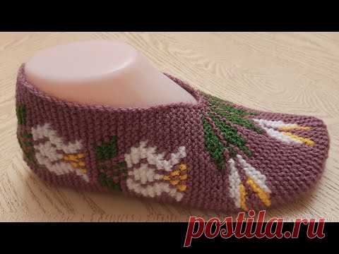 Тапочки-следки на двух спицах без швов №60. / patik modelleri