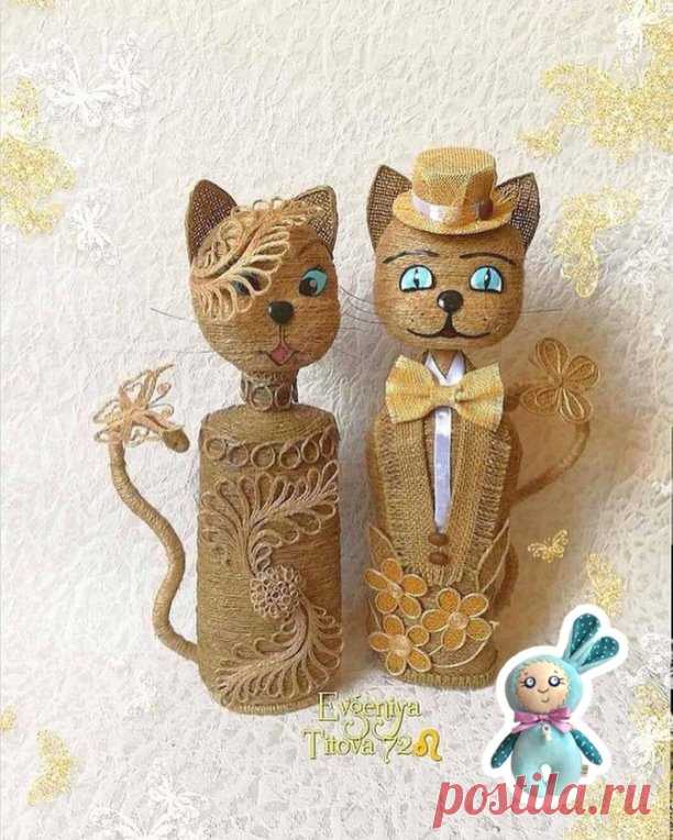 Чудесные котики из шпагата  
 #ручнаяработа