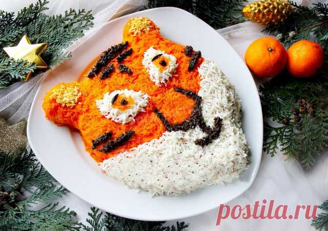 Новогодний Салат Тигр с курицей На Новый 2022 год рецепт с фото пошагово - 1000.menu