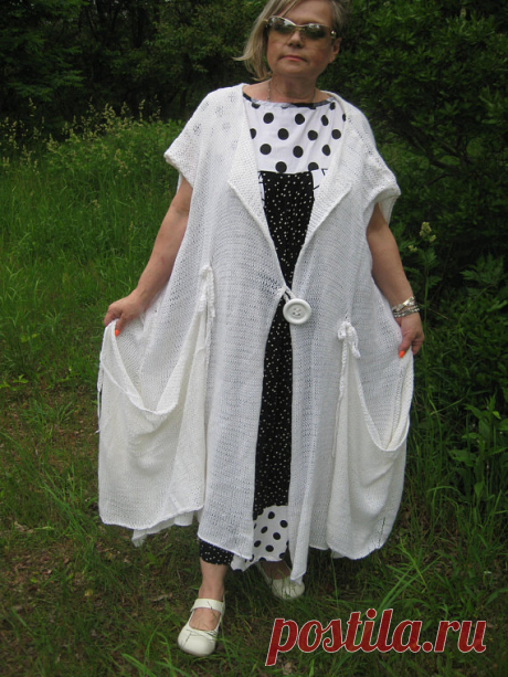 Handknitted Lagenlook Asymmetrical white jacket/coat