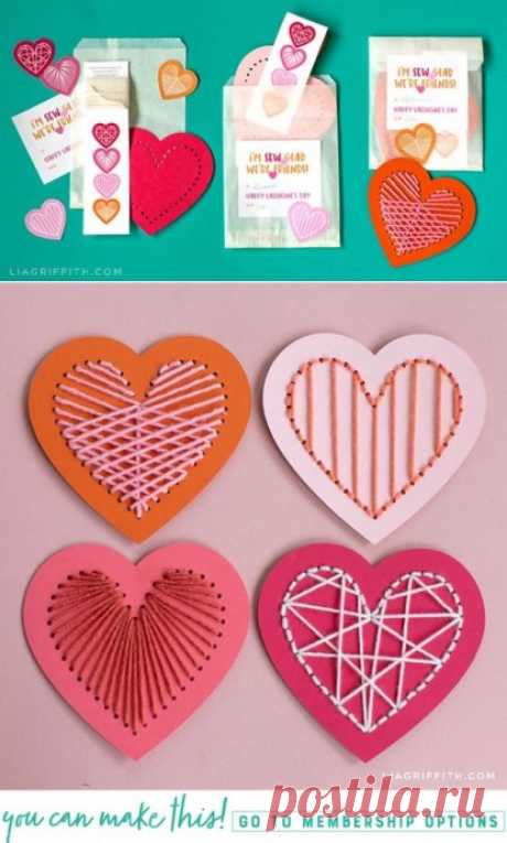 Сердечки, которые оформлены с помощью ниток